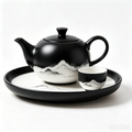 Obsidian Peak Ink-Wash Ceramic Tea Set
