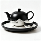 Obsidian Peak Ink-Wash Ceramic Tea Set