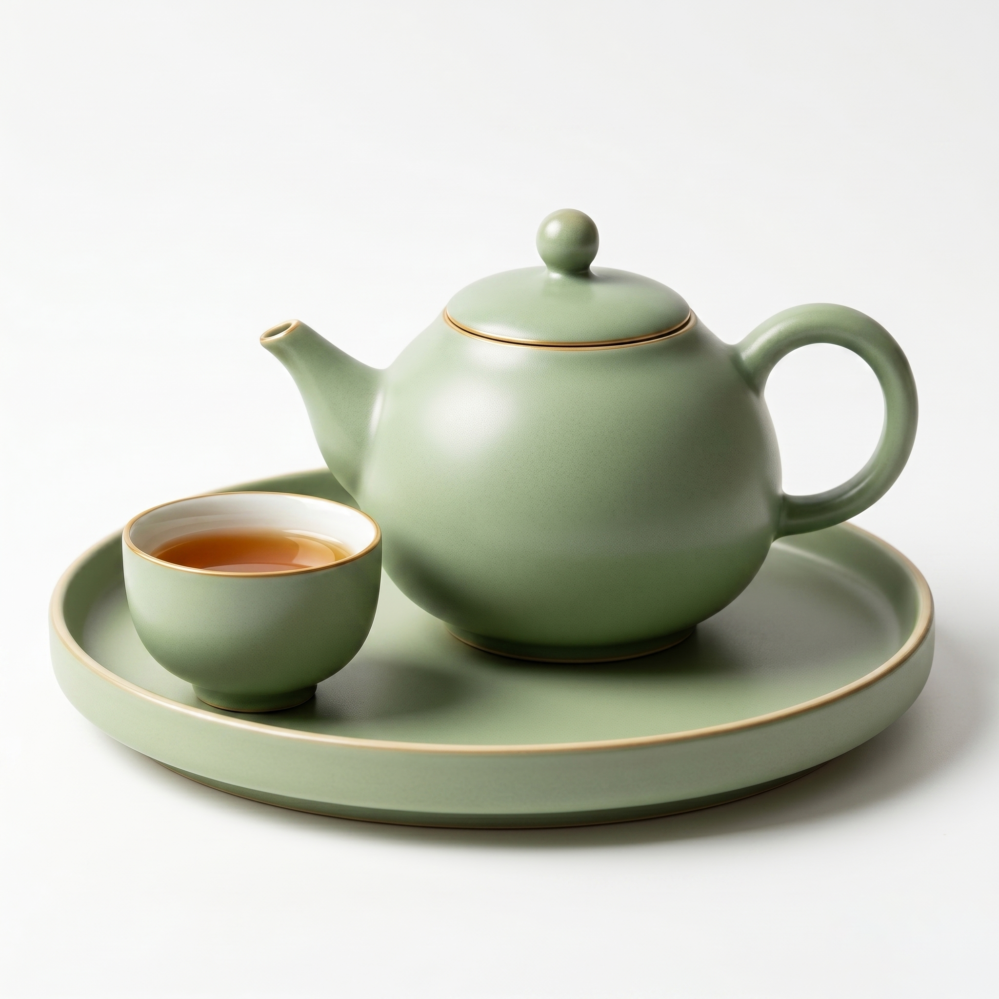 Matte Sage Green Ceramic Solo Tea Set