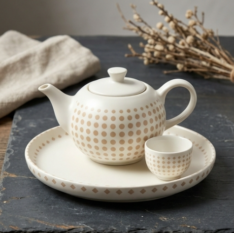 Toasted Caramel Geometric Ceramic Tea Set