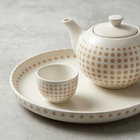 Toasted Caramel Geometric Ceramic Tea Set