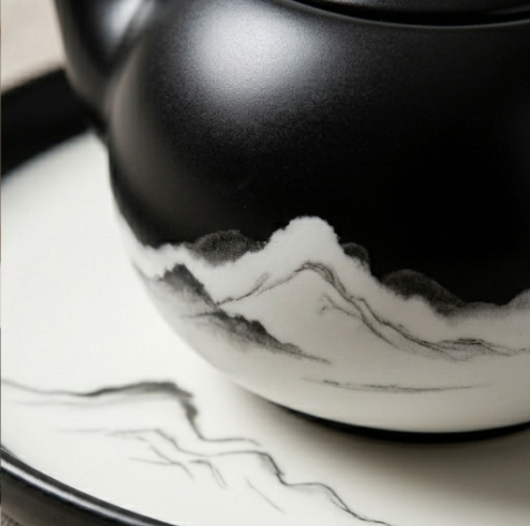 Obsidian Peak Ink-Wash Ceramic Tea Set