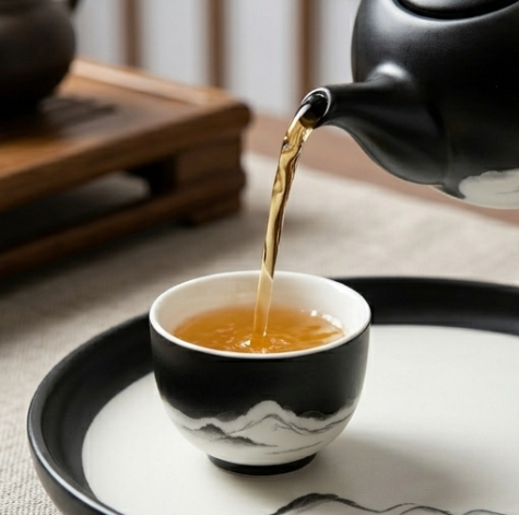Obsidian Peak Ink-Wash Ceramic Tea Set